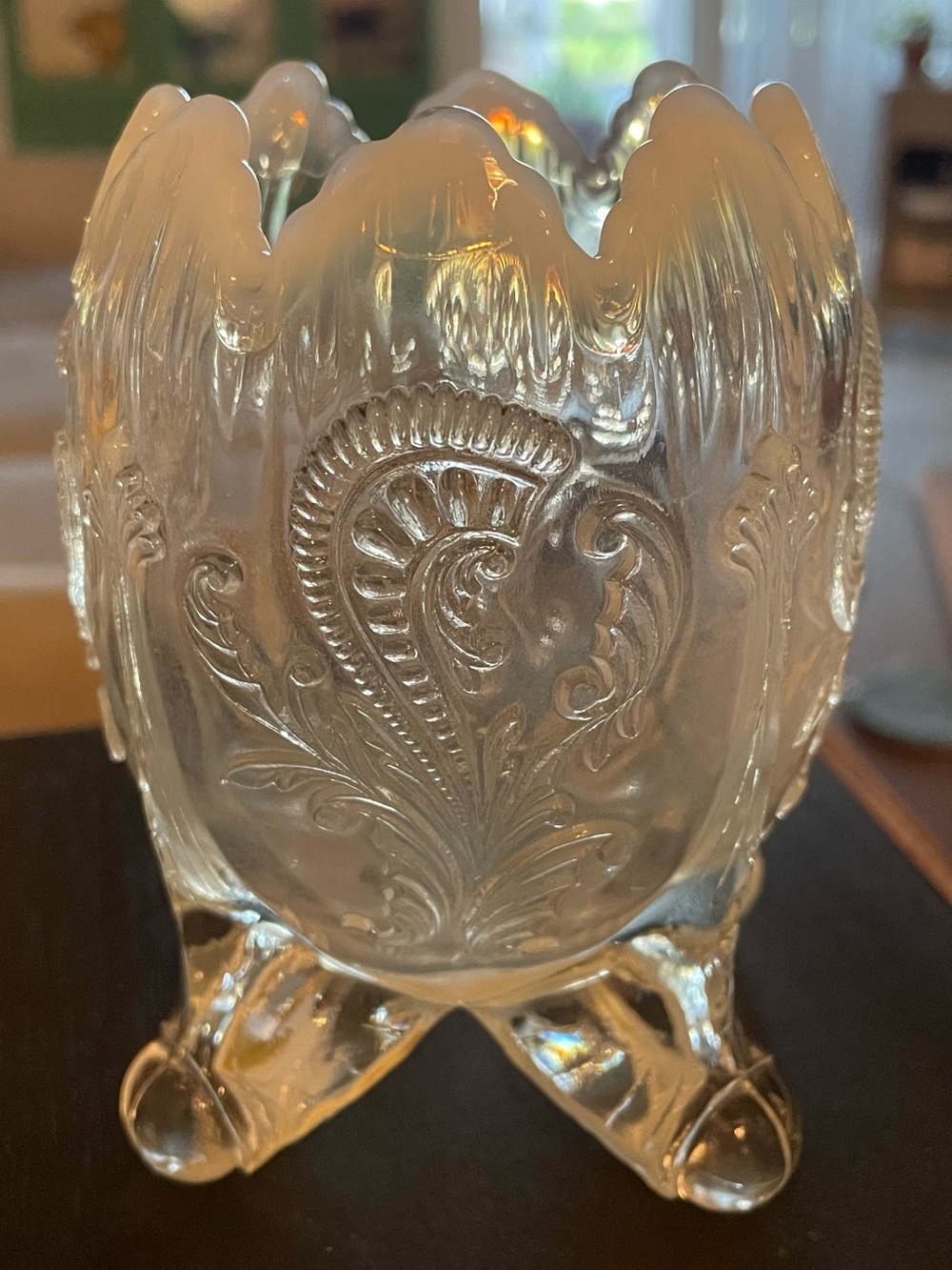 White Opalescent Glass Rose Vase - Northwood